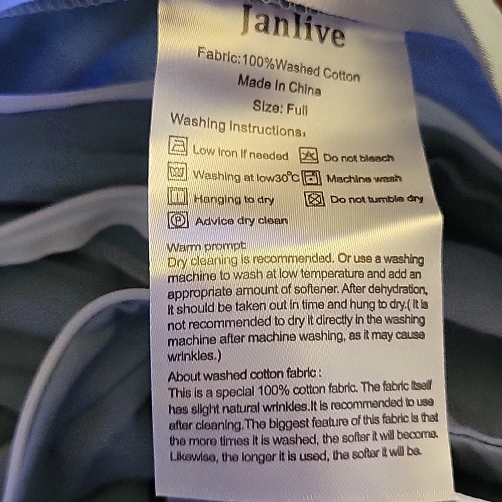 Janlive gray/blue washed 100% cotton Full Duvet cover set 2 shams zip Full New…